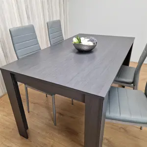 Dining Table and 4 Chairs  Black Dark Grey 4 Grey Velvet Chairs Wood Dining Set Furniture