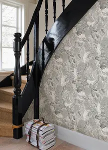 NuWallpaper NUS4542 Botanical Black Gato Garden Novelty Peel & Stick Wallpaper, Black