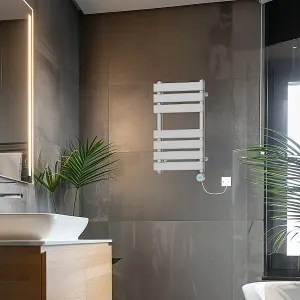 Rinse Bathrooms Smart WiFi Thermostatic Electric Bathroom Flat Panel Heated Towel Rail Radiator with Timer 650x400mm - Chrome