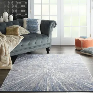 Blue Grey Silky Textures Abstract Optical/ (3D) Modern Rug For Bedroom & Living Room-119cm X 180cm