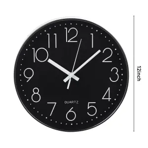 12 Inch Minimalist Wall Clock with Arabic Numerals Black