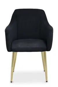 Interiors by Premier Black Velvet Dining Chair, Mid-Century Modern Velvet Dining Chair, Stylish Black and Gold Dining Chair