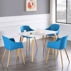 Single Eden Dining Chairs with Leather Cushions - Dining Armchair Blue