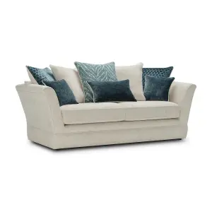 Oak Carrington 3 Seater Pillow Back Sofa Natural with Teal Fabric