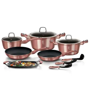 Berlinger Haus 12 Pcs Cookware Set Grill Rose No Stick Pots Pans Induction Tools