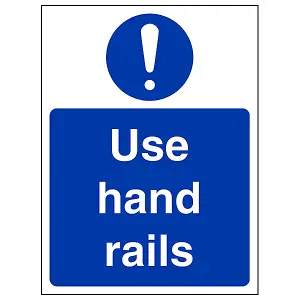 Use Hand Rail Stair Safety Sign - Self Adhesive Vinyl - 100x150mm (x3)