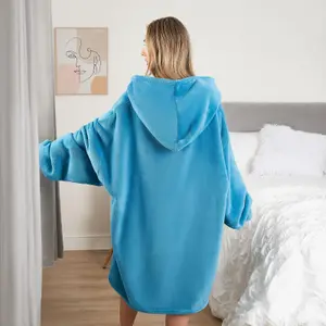 Sienna Hoodie Blanket Ultra Plush Wearable Sherpa Oversize - Sea Blue