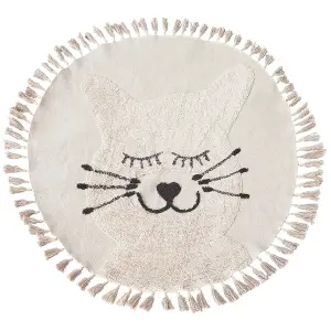 Round Cotton Area Rug Cat Motif 120 cm Beige ETSERI