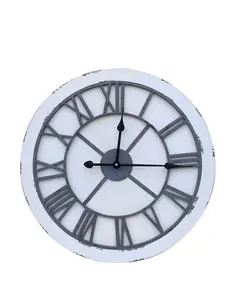 Vintage Manufacturer Wood & Iron Wall Clock (Distressed White, 60 dia cm)