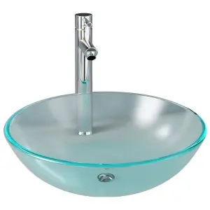 Berkfield Bathroom Sink with Tap and Push Drain Frosted Tempered Glass