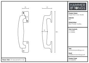 Hammer & Tongs - Forged Barn Door Handle - H100mm - Black