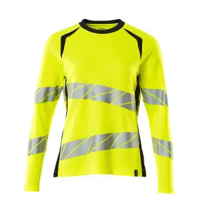 Mascot Accelerate Safe Ladies Fit Long-Sleeved T-shirt (Hi-Vis Yellow/Dark Navy)  (XXXXX Large)