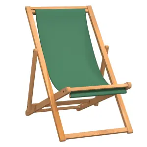 Berkfield Folding Beach Chair Solid Teak Wood Green