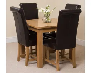 Oslo 90 x 90 cm Oak Small Dining Table and 4 Chairs Dining Set with Washington Brown Leather Chairs