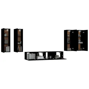 Berkfield 6 Piece TV Cabinet Set Black Engineered Wood