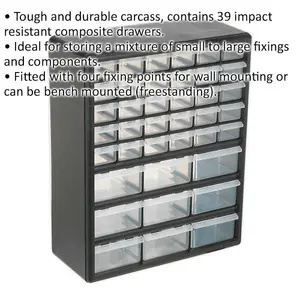 39 Drawer Parts Storage Cabinet - Durable Black Wall Mounted and Freestanding Design