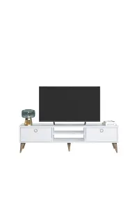 Vega TV Stand with 2 Shelves and 2 Cabinet, 152 x 35 x 40 cm TV Unit Table for TVs up to 65 inch, White