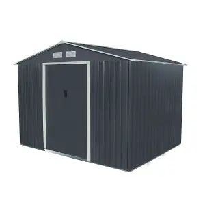 Charles Bentley Navy Grey 9ft x 6ft Metal Steel Garden Shed Outdoor Storage