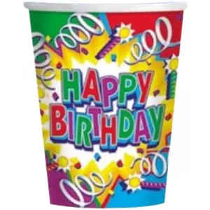 Paper Happy Birthday Party Cup (Pack of 8) Multicoloured (One Size)