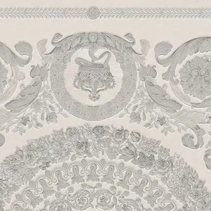 Versace Heritage Tile Panel Wallpaper - Grey and Silver - 37055-5 - 10m x 70cm