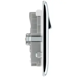 BG Polished Chrome Double 13A 22W Raised slim Switched Screwed Socket with USB, x2 & White inserts