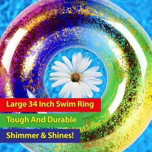 Large Rainbow Glitter Swimring 34 Inch