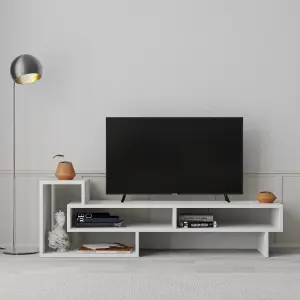 Decortie Tetra Modern TV Stand with Open Shelves Multimedia Centre White 136.5cm