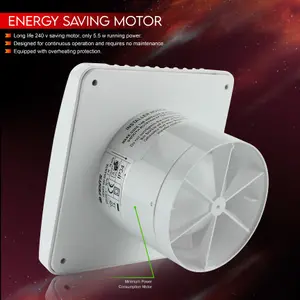 VENTS Silent 100mm (4-Inch) Diameter Bathroom Extractor Fan with Run-On Timer and Light Switch Activation