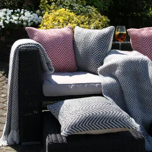 Woven Indoor Outdoor Washable Herringbone Cuddly Throw Sky Grey - 130cm x 180cm