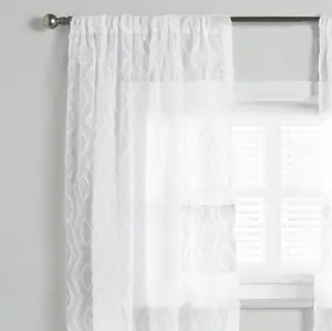 Diamond Voile Curtains Pair Textured Net Slot Top 2 Panel Set 55x87", White