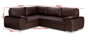 NEW CORNER SOFA BED WITH STORAGE ENZO LEFT BROWN FAUX LEATHER