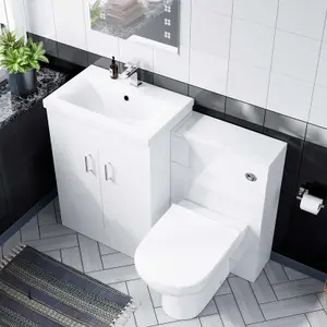 Nes Home Nanuya 600mm White Freestanding MDF Vanity Basin, WC Unit & BTW Toilet