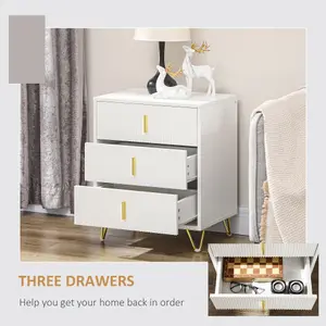 HOMCOM 3 Drawer Dresser, Chest of Drawers Storage Cabinet, White