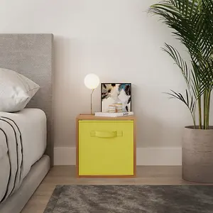 URBNLIVING 30cm Height Beech Wooden Shelves Cubes Storage Units With Yellow Drawer Insert