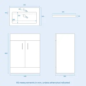 Nes Home Nanuya 500mm White Stylish Slim Basin Vanity Unit