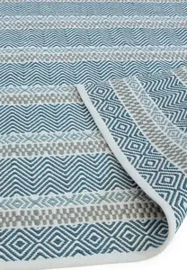 Blue Outdoor Rug, Geometric Striped Stain-Resistant Rug For Patio Decks Garden, 2mm Modern Outdoor Rug-160cm X 230cm