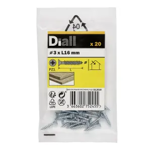 Diall Double-countersunk Zinc-plated Carbon steel Screw (Dia)3mm (L)16mm, Pack of 20