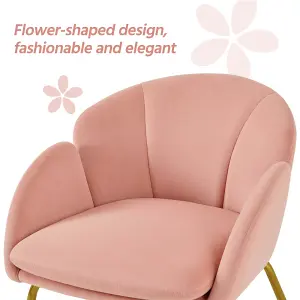 Yaheetech Pink Flower Shape Velvet Armchair Accent Chair with Golden Metal Legs