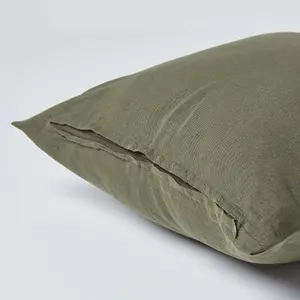 Homescapes Khaki Green European Linen Pillowcase, 80 x 80 cm