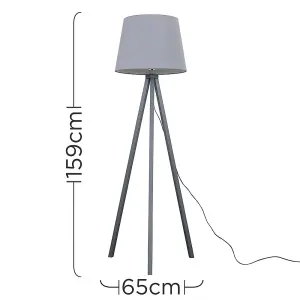 ValueLights Barbro Modern Grey Wood Tripod Design Floor Lamp with Grey Tapered Shade - Includes 6w LED Bulb 3000K Warm White