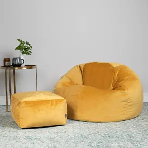 icon Aurora Classic Velvet Bean Bag Chair & Pouffe Ochre Yellow Bean Bag Chair