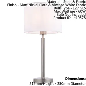 Table Lamp Matt Nickel & Vintage White Fabric 60W E27 USB Socket e10578