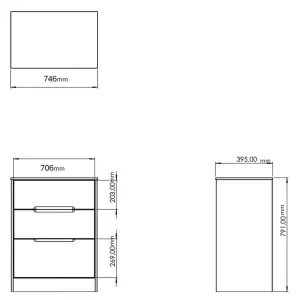 San Jose Ready assembled Indigo & white 3 Drawer Chest (H)791mm (W)746mm (D)395mm