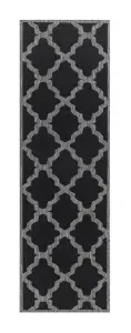 Modern Easy to Clean Anti-Slip Geometric Flatweave Black Rug for Dining Rug-80cm X 150cm