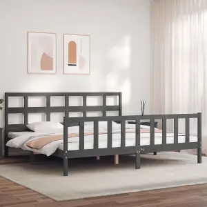 Berkfield Bed Frame with Headboard Grey 200x200 cm Solid Wood