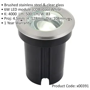 4 PACK Stainless Steel IP67 Ground Light - 6W Cool White LED - Tilting Head