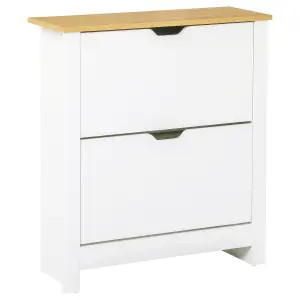 HOMCOM 12-Shoe Storage Cabinet 4 Shelves 2 Drawers Tabletop 4 Legs Modern White