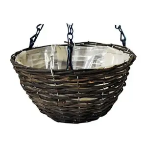 12" Round Rattan Garden Hanging Basket - Natural Wicker Rattan Basket Hanging Plants Planter Pot