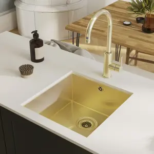 GoodHome Koseret Brushed Brass Stainless steel 1 Bowl Kitchen sink 430mm x 450mm