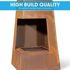 Stylish 45x150cm Corten Steel Chiminea Wood Burner for Outdoor Fire Pits